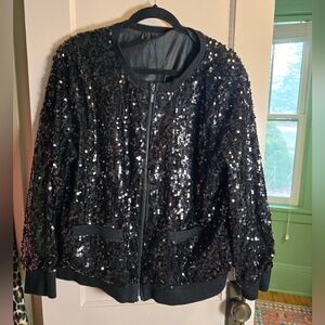 Vintage Twiggy For London Black Sequin Jacket Size Large